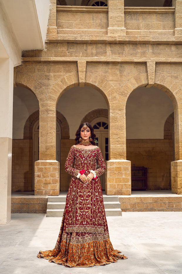 Elegant Pakistani Bridal Dress in Farshi Lehenga Kameez Style