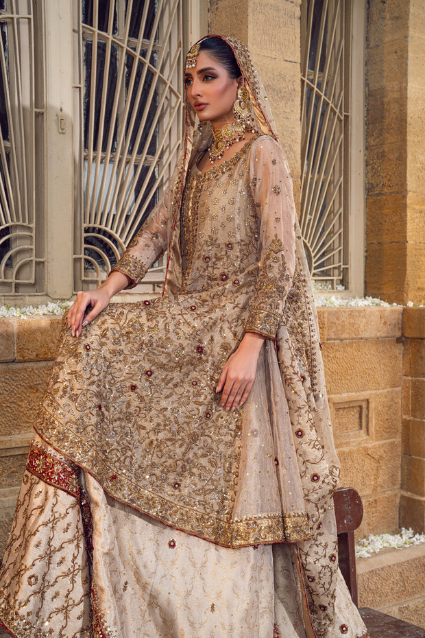 Elegant Pakistani Bridal Dress in Farshi Sharara Kameez Style