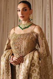 Elegant Pakistani Bridal Dress in Gold Kameez Gharara Style