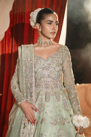 Elegant Pakistani Bridal Dress in Green Lehenga Gown Style