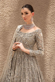 Elegant Pakistani Bridal Dress in Grey Gown and Dupatta Style