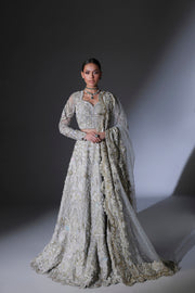 Elegant Pakistani Bridal Dress in Grey Lehenga and Choli Style