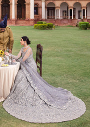 Elegant Pakistani Bridal Dress in Grey Lehenga and Shirt Style