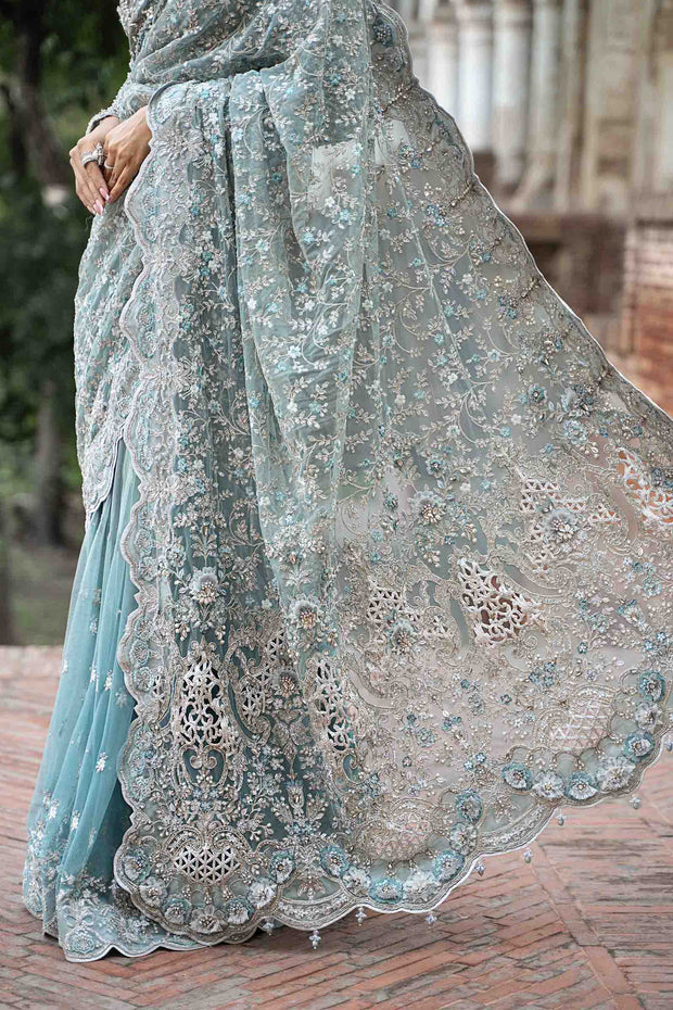 Elegant Pakistani Bridal Dress in Ice Blue Wedding Saree Style