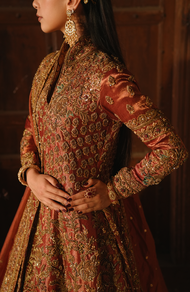 Elegant Pakistani Bridal Dress in Open Jacket Lehenga Style