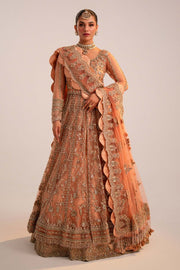 Elegant Pakistani Bridal Dress in Peach Lehenga Pishwas Style