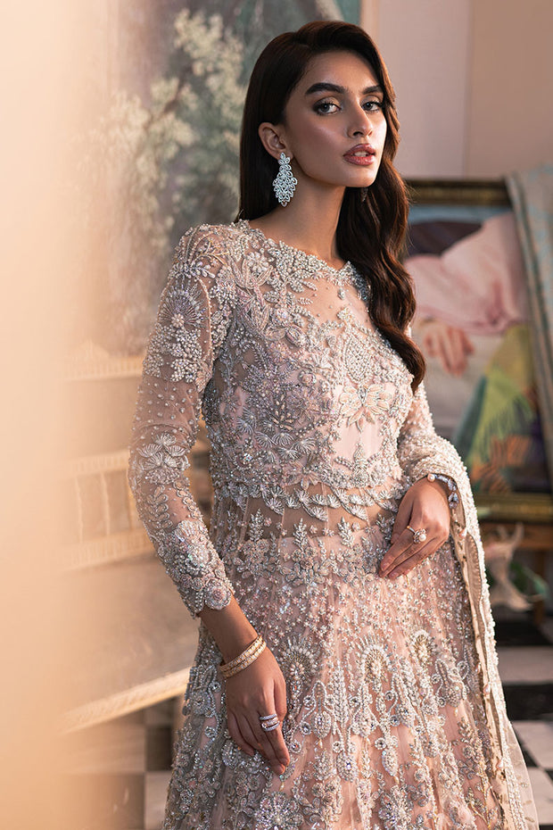 Elegant Pakistani Bridal Dress in Peach Pishwas Lehenga Style