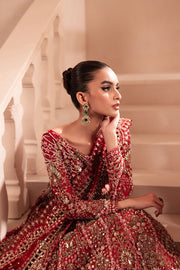 Elegant Pakistani Bridal Dress in Pishwas and Red Lehenga Style