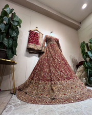 Elegant Pakistani Bridal Dress in Pishwas and Red Lehenga Style