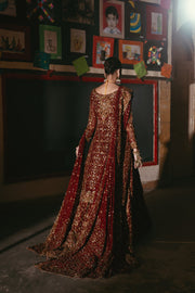 Elegant Pakistani Bridal Dress in Red Lehenga and Kameez Style