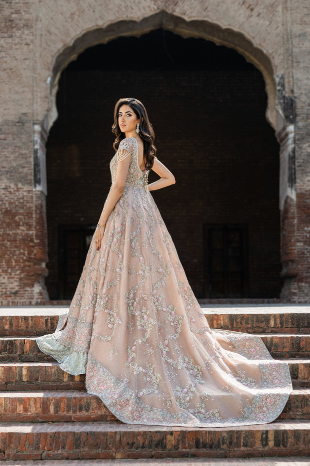 Elegant Pakistani Bridal Dress in Royal Pink Gown Lehenga Style