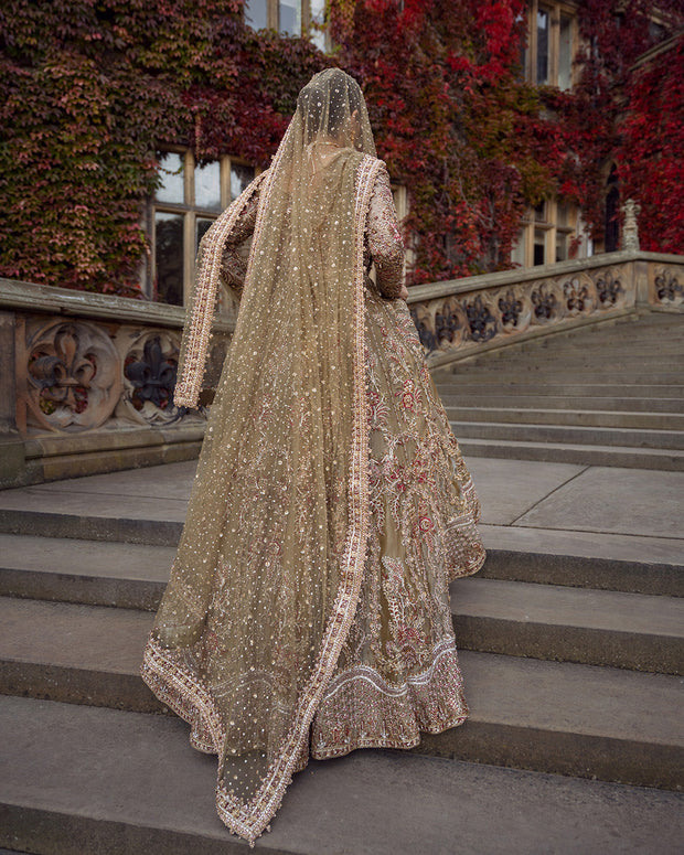 Elegant Pakistani Bridal Dress in Tissue Lehenga Choli Style