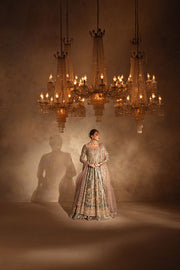 Elegant Pakistani Bridal Dress in Tissue Pishwas Lehenga Style