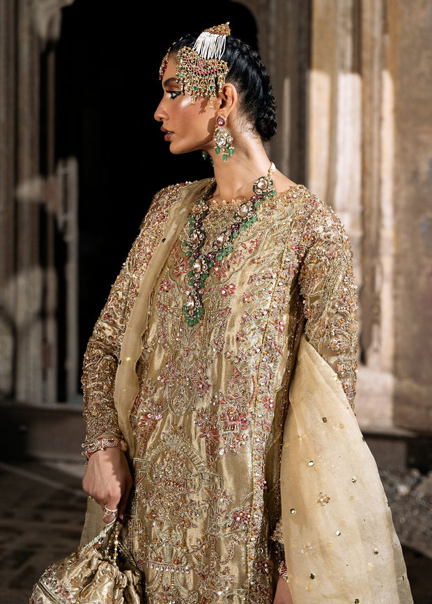 Elegant Pakistani Bridal Dress in Tissue Shirt Gharara Style