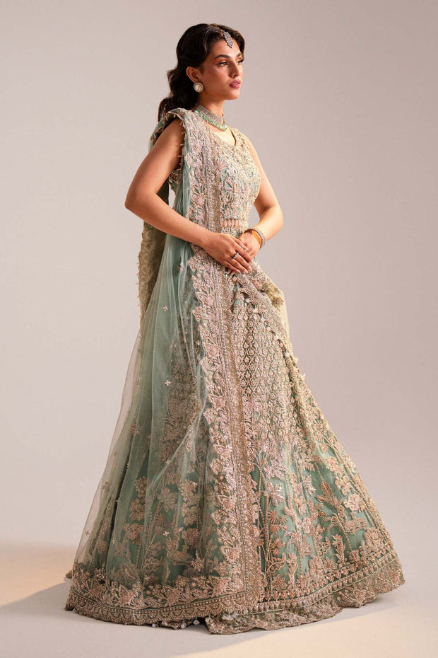 Elegant Pakistani Bridal Dress in Turquoise Lehenga Choli Style