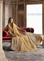 Elegant Pakistani Bridal Dress in Yellow Gown Lehenga Style