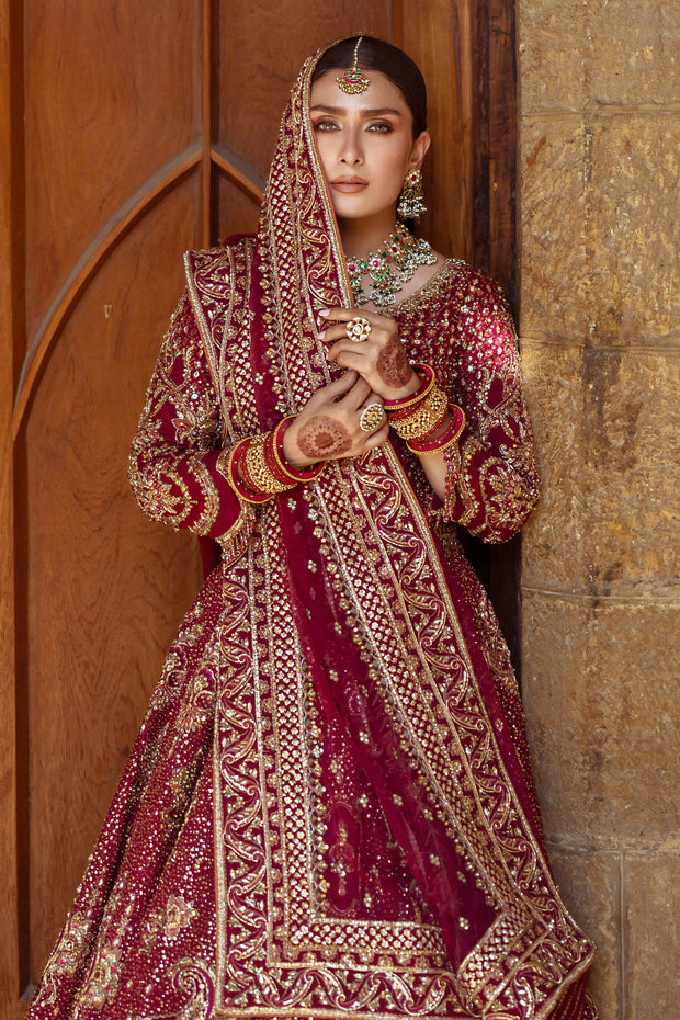 Elegant Pakistani Bridal Outfit in Plum Lehenga Choli Style