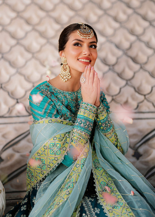 Elegant Pakistani Lehenga Choli and Dupatta Dress in Blue Color