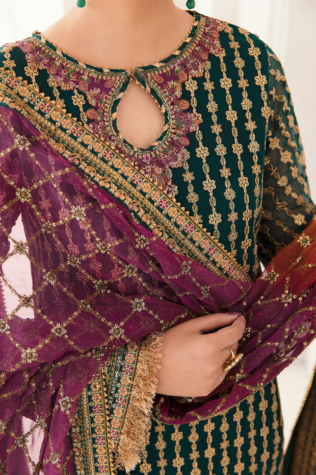 Elegant Pakistani Party Dress in Kameez Sharara Dupatta Style