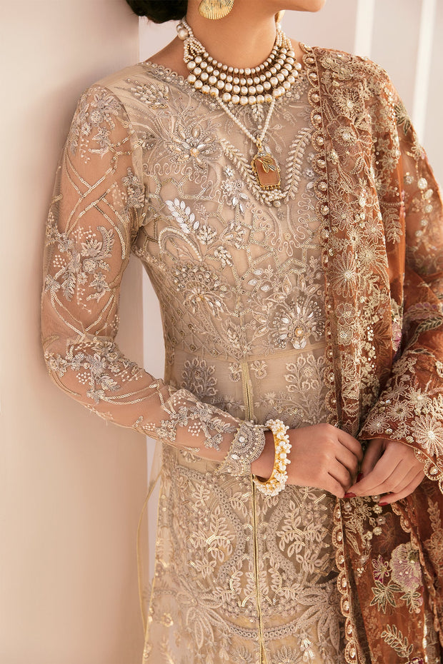 Elegant Pakistani Party Dress in Net Kameez and Trouser Style