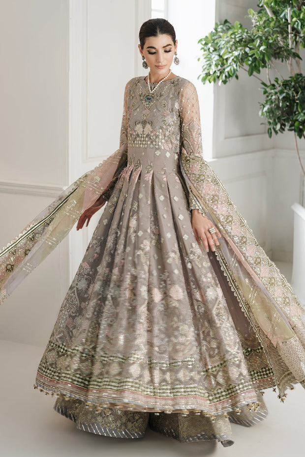 Elegant Pakistani Party Dress in Pishwas Frock Trousers Style