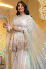 Elegant Pakistani Party Dress in Short Frock and Sharara Style