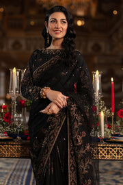 Elegant Pakistani Wedding Dress in Black Shade Net Saree