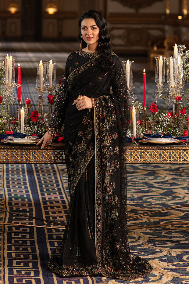 Elegant Pakistani Wedding Dress in Classic Black Shade Net Saree