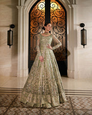 Elegant Pakistani Wedding Dress in Mint Green Pishwas Style