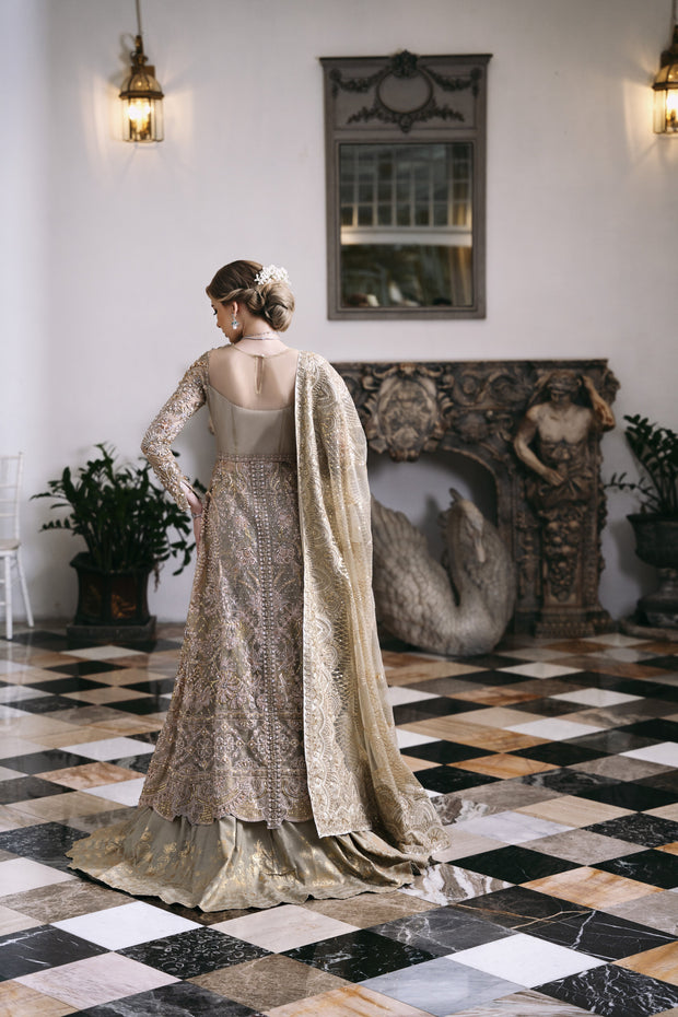 Elegant Pakistani Wedding Dress in Open Gown Lehenga Style