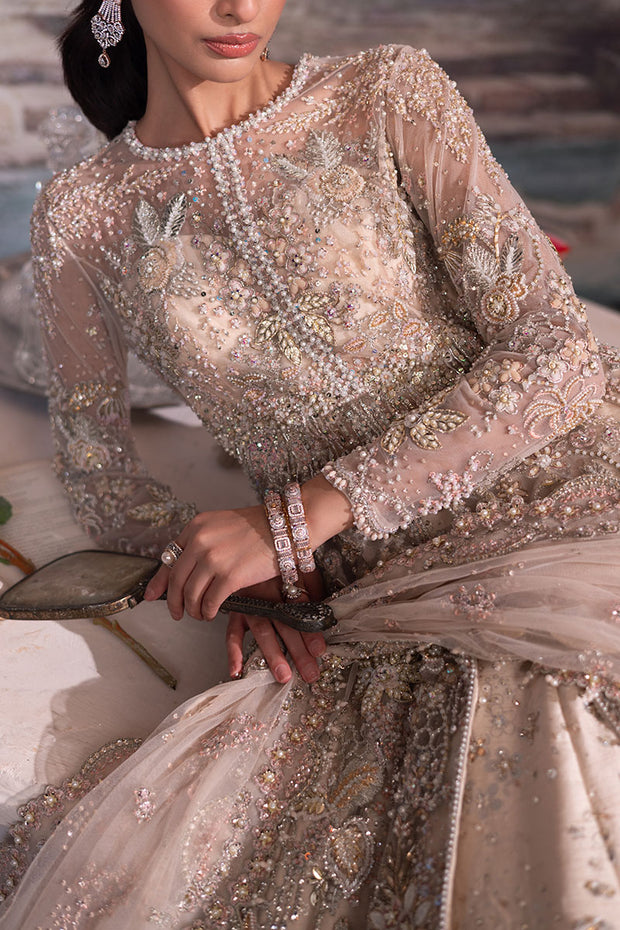 Elegant Pakistani Wedding Dress in Open Shirt and Lehenga Style