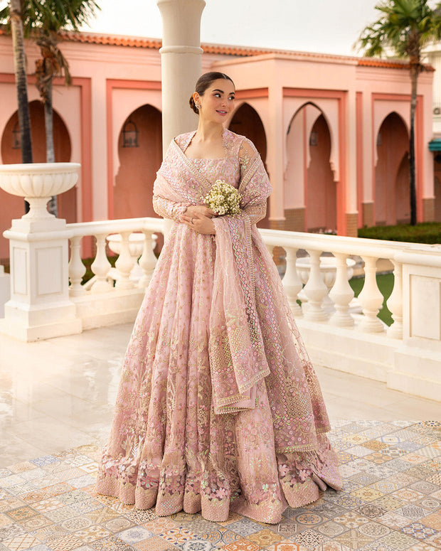 Elegant Pakistani Wedding Dress in Pink Pishwas Frock Style