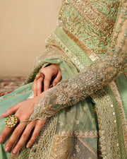 Elegant Pakistani Wedding Dress in Raw Silk Pishwas Frock Style