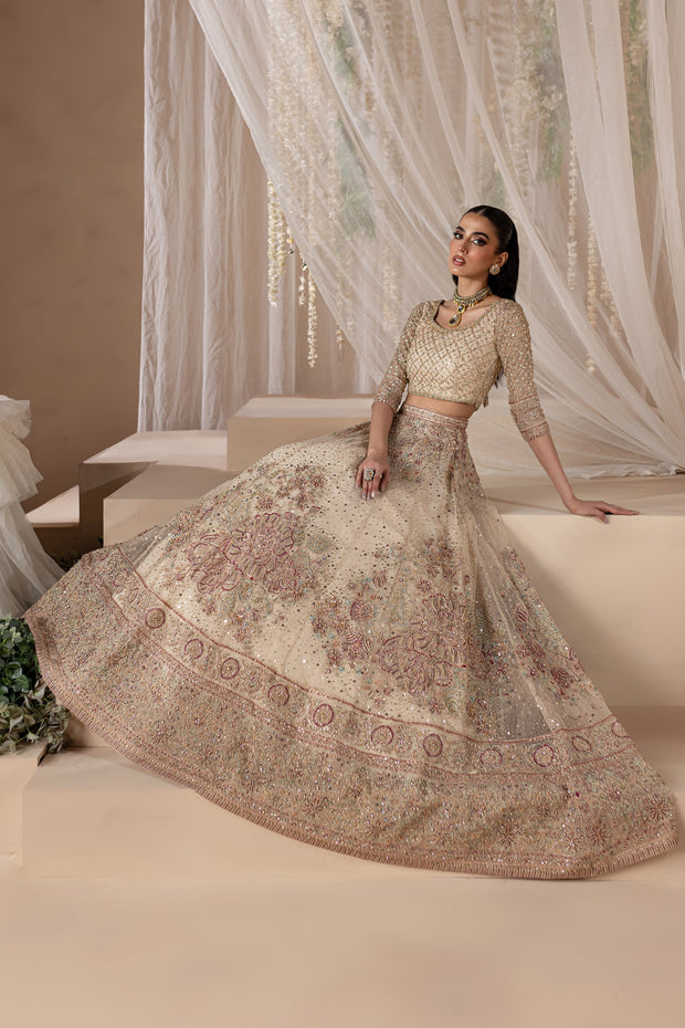 Elegant Pearl White Choli Lehenga Style Pakistani Bridal Dress