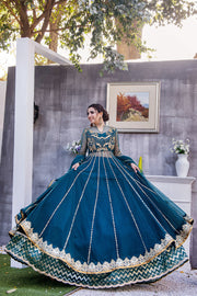 Elegant Pishwas Frock and Blue Lehenga Pakistani Wedding Dress