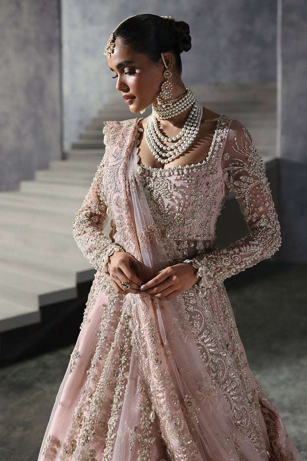 Elegant Powder Pink Pakistani Bridal Dress in Pishwas Style