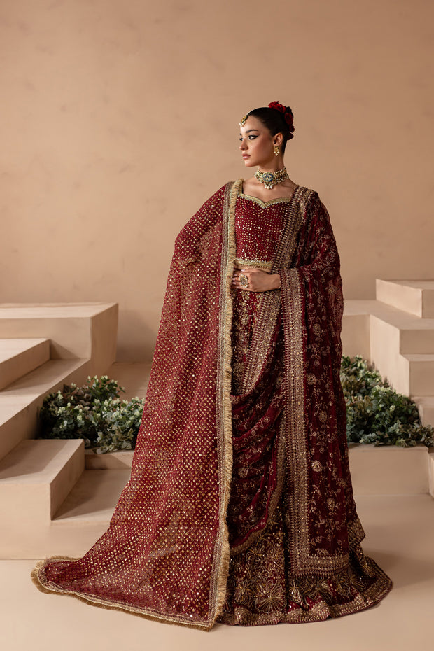 Elegant Red Choli Lehenga and Dupatta Pakistani Bridal Dress