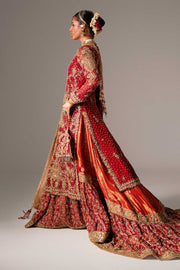 Elegant Red Pakistani Bridal Dress in Kameez and Gharara Style