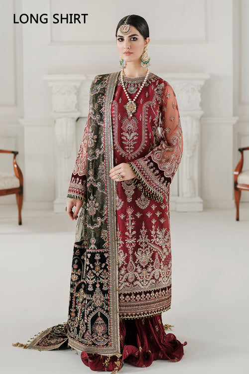 Elegant Red Pakistani Party Dress in Kameez and Gharara Style