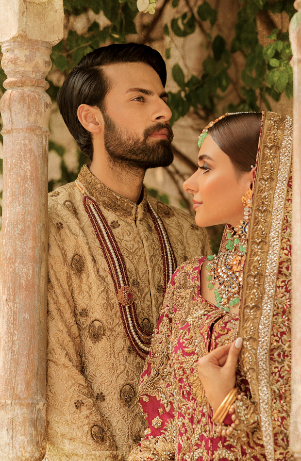 Elegant Traditionally Embroidered Beige Pakistani Sherwani