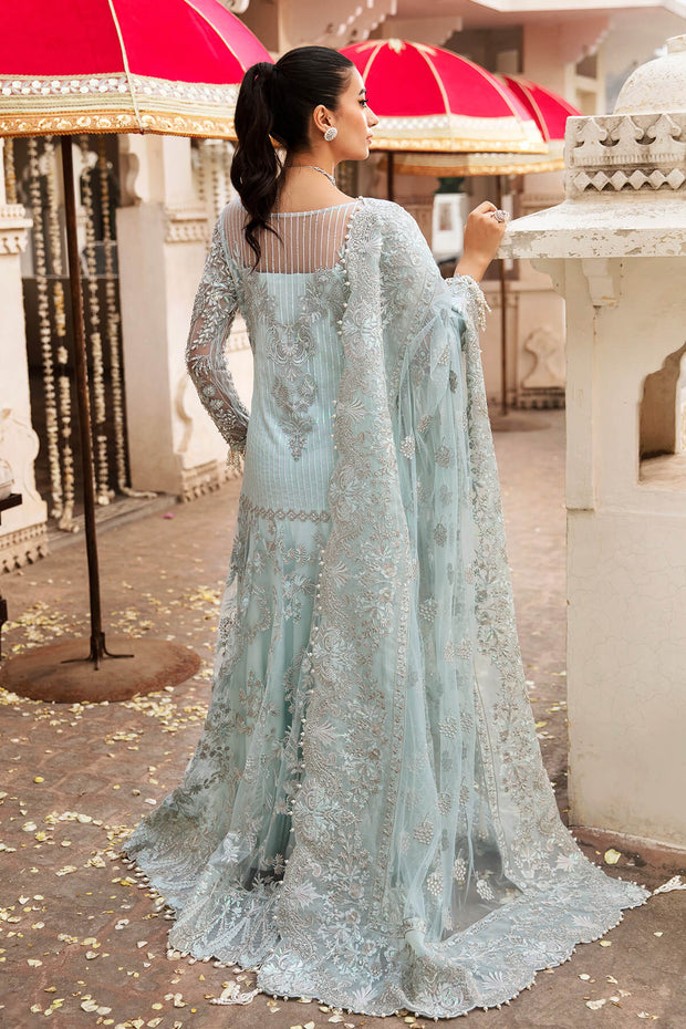 Embellished Aqua Blue Pakistani Party Dress Pishwas