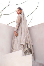 Embellished Grey Shade Pakistani Wedding Dress in Gown Style