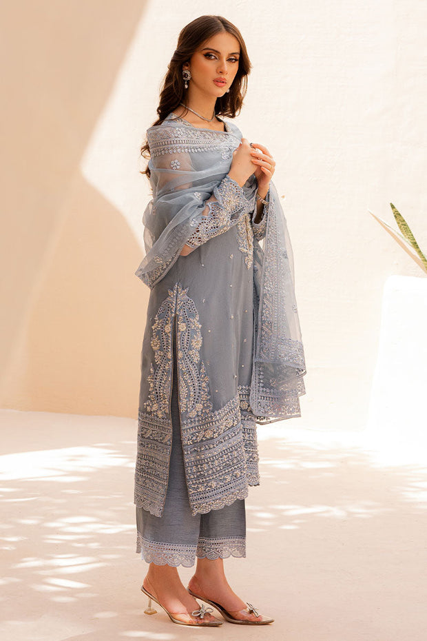 Embellished Kameez Trouser Dupatta Grey Pakistani Wedding Dress