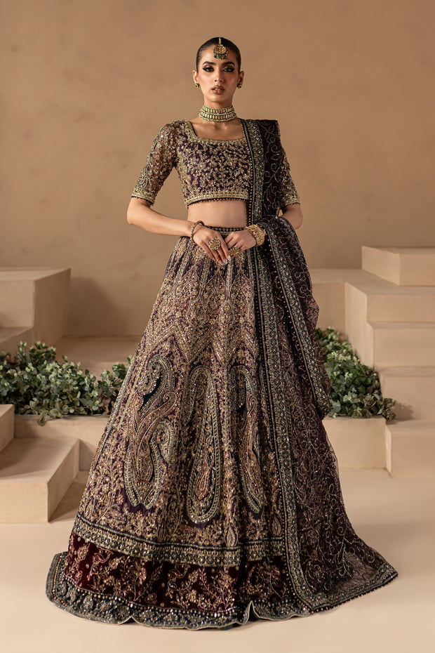 Embellished Plum Lehenga and Choli Pakistani Bridal Dress