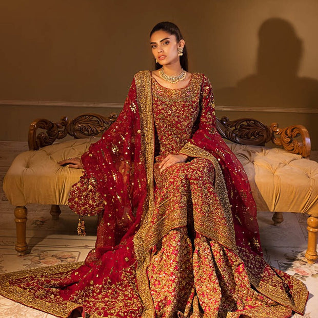 Embellished Red Kameez Lehenga Pakistani Bridal Dresses – Nameera by Farooq