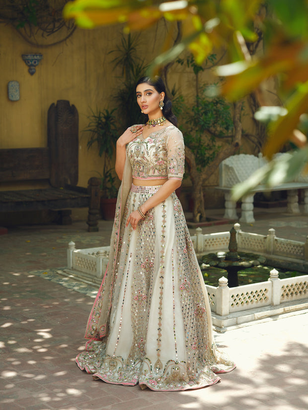 Embellished White Lehenga Choli Pakistani Bridal Dress – Nameera by Farooq