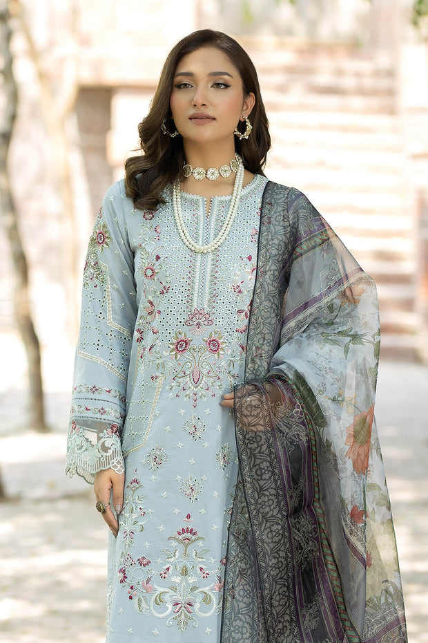 Embroidered Aqua Blue Shade Pakistani Salwar Kameez Dupatta