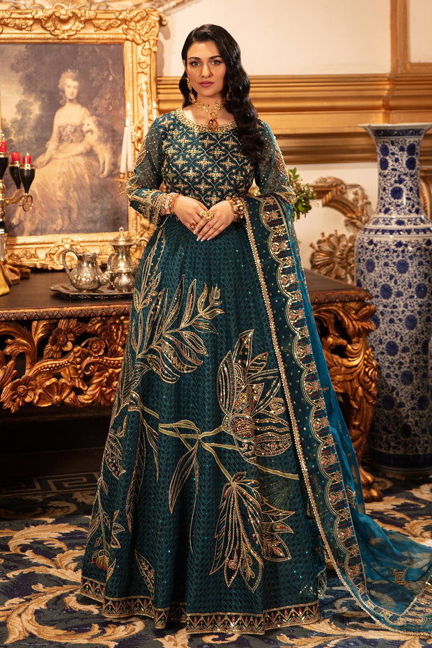 Embroidered Pakistani Wedding Dress Pishwas Style Frock Zinc Shade