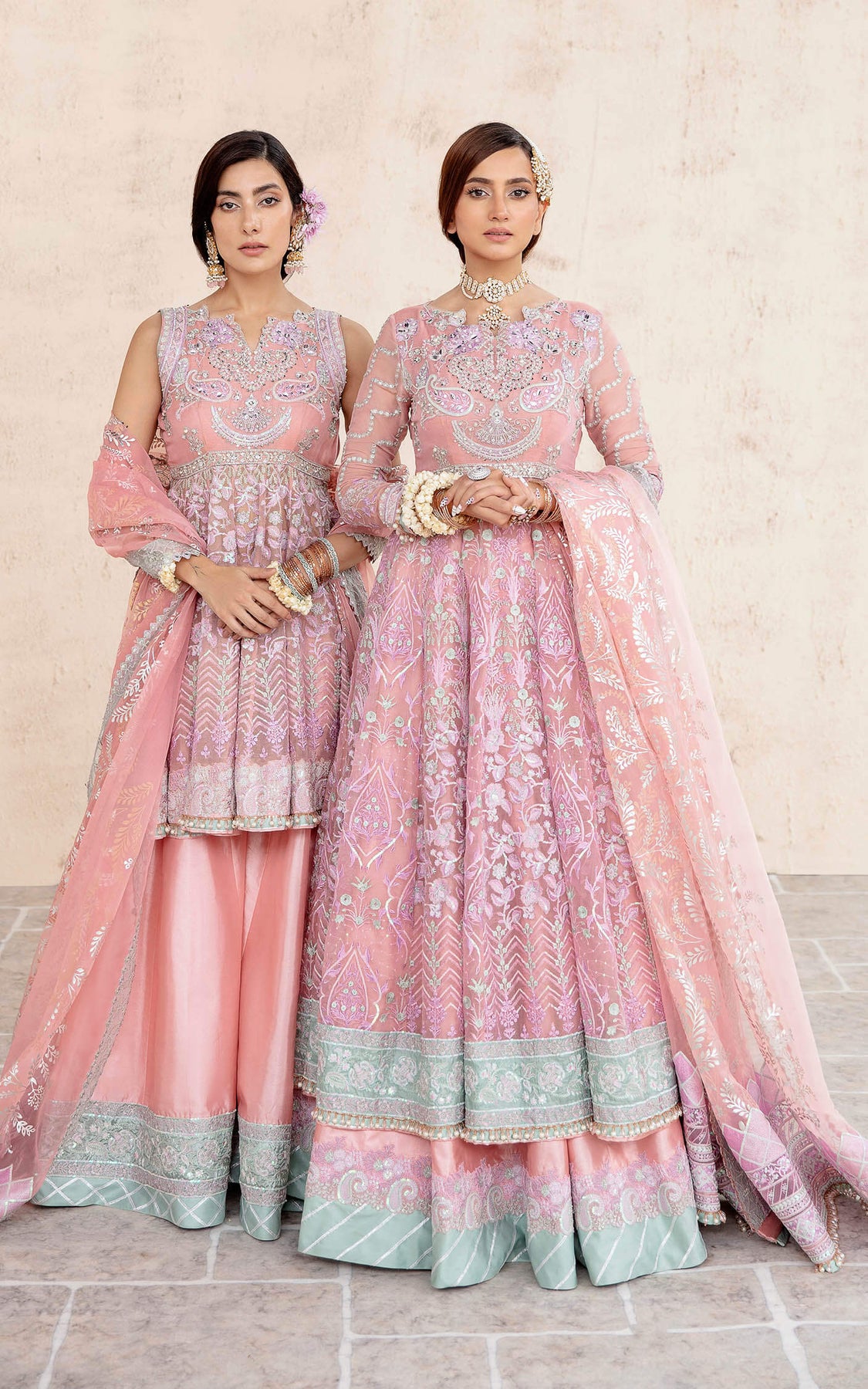 Embroidered Pink Pakistani Party Dress in Pishwas Style Nameera by Farooq