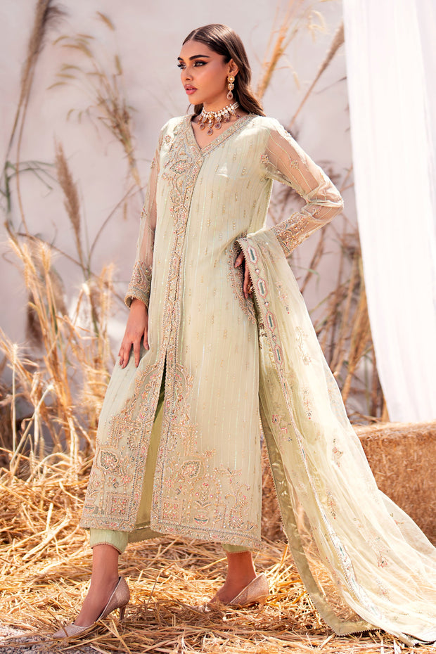 Embroidered Pistachio Pakistani Wedding Dress in Angrakha Style